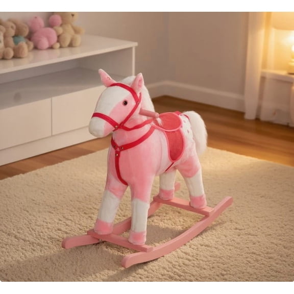 Rocking Horse Kids Plush Toy Rocking Horse Pony Toddler Ride on Animal Rocker