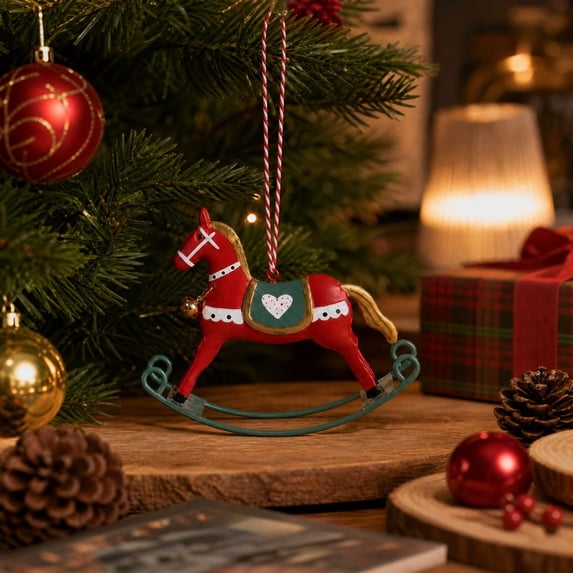 Rocking Horse Ornament, Iron Christmas Decoration, Classic Rocking Horse Silhouette with Hanging Loop for Home Displays, Painted Metal Figure for Nostalgic Holiday Accent Decor
