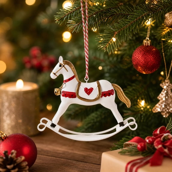 Rocking Horse Ornament, Iron Christmas Decoration, Classic Rocking Horse Silhouette with Hanging Loop for Home Displays, Painted Metal Figure for Nostalgic Holiday Accent Decor