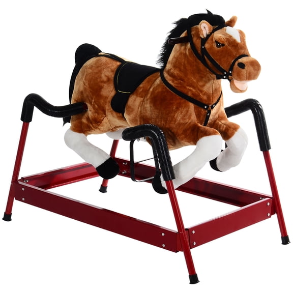 Rocking Horse Plush Spring Style Toy with Metal Frame and Realistic Sounds, Brown, 16.34 x 9.06 x 12.8 in