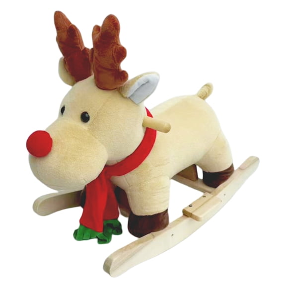 Rocking Horse Plush Toy with Lullaby, Hand Puppets & Safety Belt, CPC Certified, Apricot