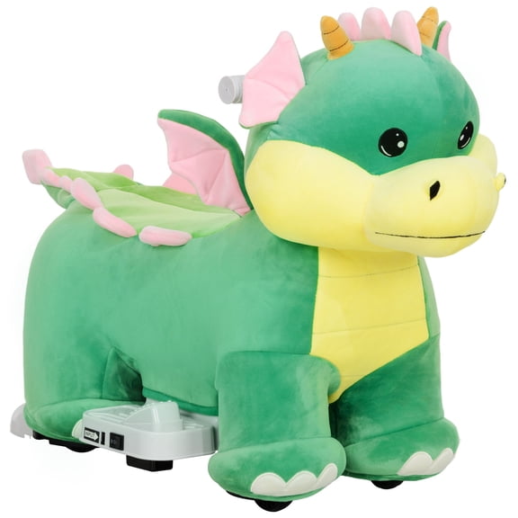 Rocking Horse Ride on Toy, 6V Battery Powered Triceratops with Music and PU Wheels, Green Polyester and Steel for Indoor and Outdoor Use