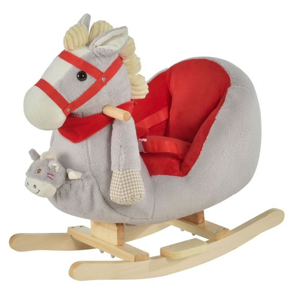 Rocking Horse Toy for Toddlers, Gray Plush Ride On, Music & Hand Puppet, 18-36 Months