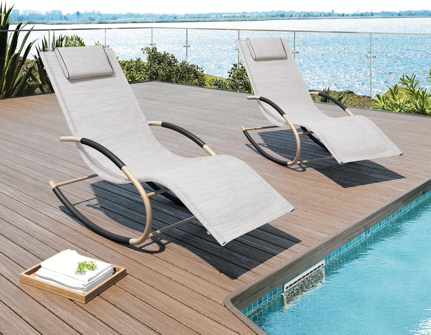 Rocking Outdoor Lounger Chair Chaise Lounge Zero Gravity Rocker - Patio