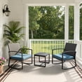 thumbnail image 1 of WWR Rocking Patio Bistro Sets 3 Piece - All-Weather - Conversation Furniture Set, Wicker Rattan Outdoor Front Porch Chair for Balcony, Porch, Garden, Backyard, Poolside,Blue, 1 of 8