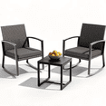 thumbnail image 1 of Rocking Patio Bistro Sets - All-Weather - 3 Piece Rattan Conversation Furniture Set, Wicker Outdoor Front Porch Chair for Balcony, Porch, Garden, Backyard, Poolside,Medium Gray, 1 of 8