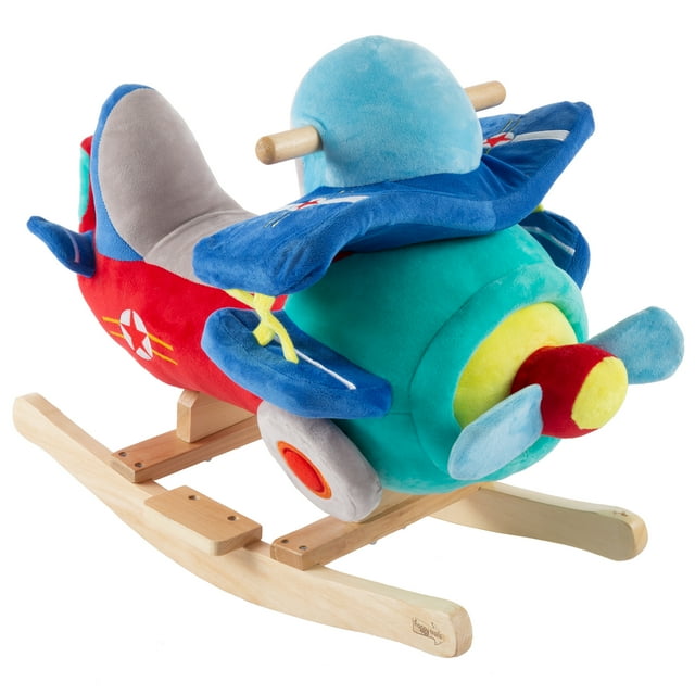 Rocking Plane Toy Kids Plush Stuffed Ride On Wooden Rockers with