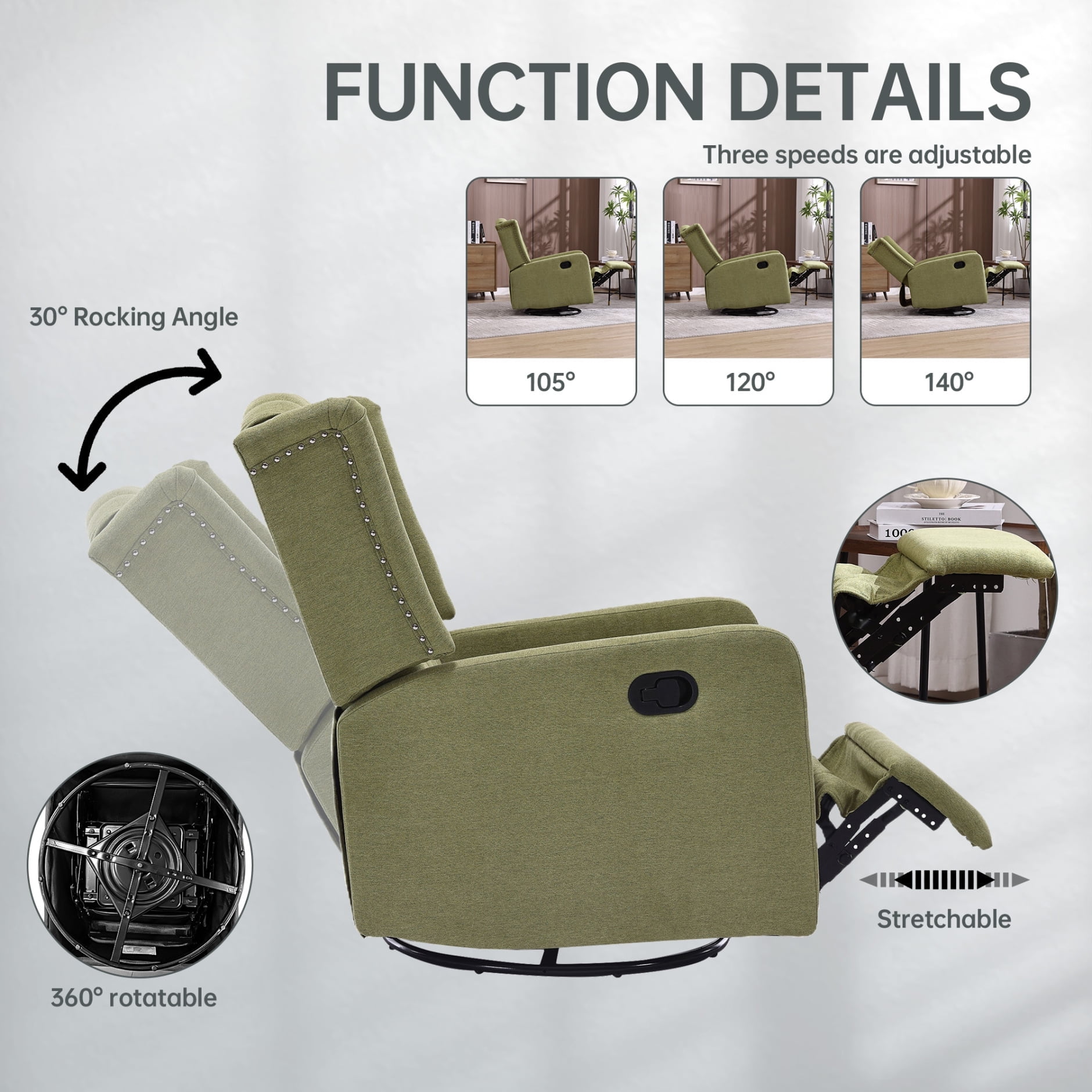 Rocking Recliner Chair,360 Degree Swivel Nursery Rocking Chair,Glider ...