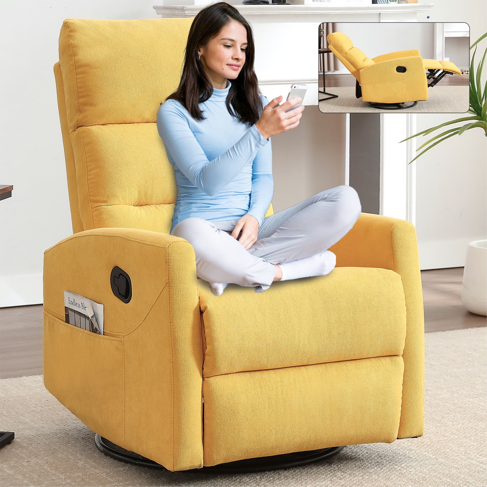 Platform Rocking Recliner Rocking Recliner Chair, 360° Swivel Rocker Recliner for Adults, Glider ...