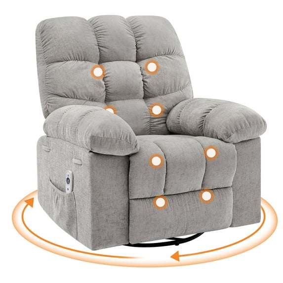 Rocking Recliner Chair, Vibration Massage and Heat, Massage Rocker Recliner Chair with Vibration Massage and Heat, 360° Swivel Recliner Chairs, Oversized Rocker Recliner Single Sofa with Side Pocket