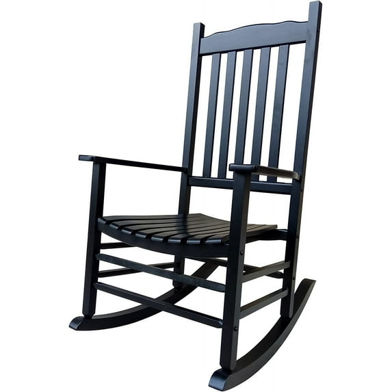 Rocking Rocker - A001BK Black Wood Porch Rocker/Outdoor Rocking Chair - Easy to Assemble - Comfortable Size - Outdoor or Indoor Use