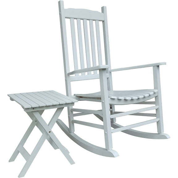 Rocking Rocker - S001WT White Wood Porch Rocker/Outdoor Rocking Chair with Side Table - Set of 2 pcs with Good Price!!!
