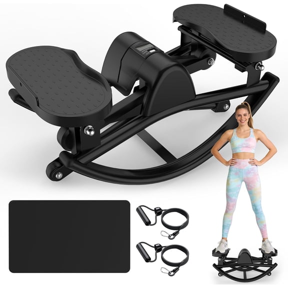 Rocking Stepper for Exercise at Home, Side-to-Side Stair Stepper Machine with Resistance Bands, Low-Impact Glute & Thigh Exerciser, 330 lbs Capacity, Quiet LCD Display & Non-Slip Mat Included