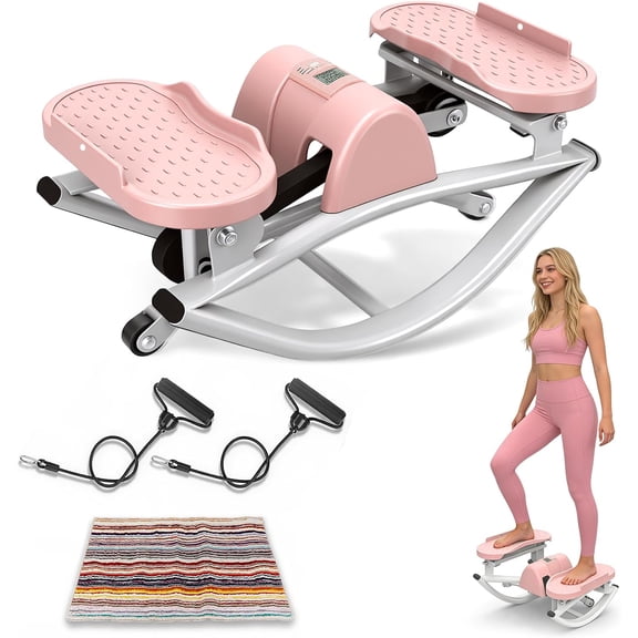 Rocking Stepper for Home Workout, Side to Side Stair Stepper with Resistance Bands, 3D Dynamic Motion, Low-Impact Knee Friendly Exercise Equipment, LCD Monitor, 330 LBS Capacity