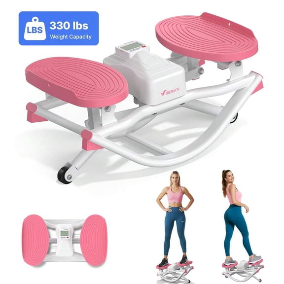 Rocking Stepper Ski Machine With 3D Motion Stepper Design Side Sepper Machine For Home Workout - 330 Lbs Capacity, Compact & Space-Saving Design, Built-In Counter White Pink
