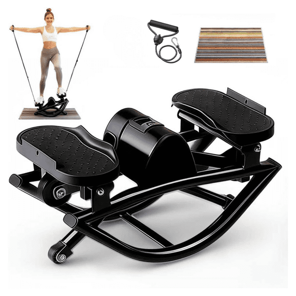Rocking Steppers for Exercise at Home, 3D Motion Stair Stepper with Resistance Bands for Full Body Workout & Low-Impact Balance Board, 330 LBS Loading Capacity Exercise Equipment (Black)