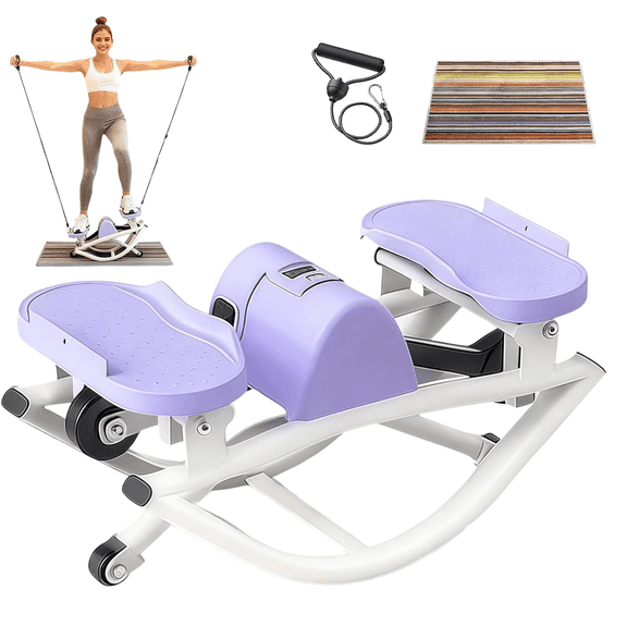 Rocking Steppers for Exercise at Home, 3D Motion Stair Stepper with Resistance Bands for Full Body Workout & Low-Impact Balance Board, 330 LBS Loading Capacity Exercise Equipment (Purple)
