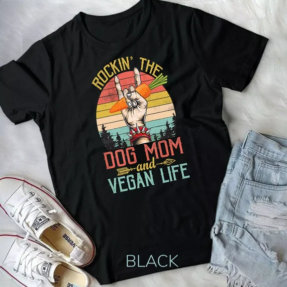 Rocking The Dog Mom And Vegan Life, Funny Vintage Themed Gift Unisex T-Shirt