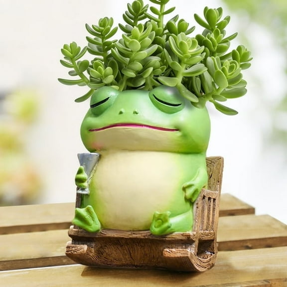 Quoowiit Cute Frog Plant Pots Indoor,Resin Small Succulent Pots with Drainage Hole,Rocking Chair Planters for Outdoor Indoor Plants,Gift Ideas for Mother