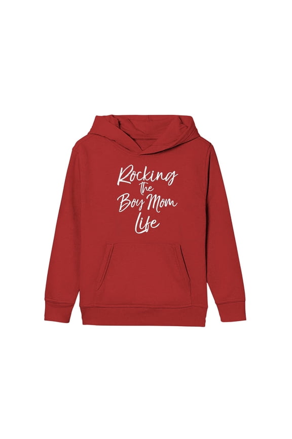 Rocking the Boy Mom Life Hoodie Funny Cute Boy Mom Pullover Pullover Hoodie Red Child Boys Hoodie