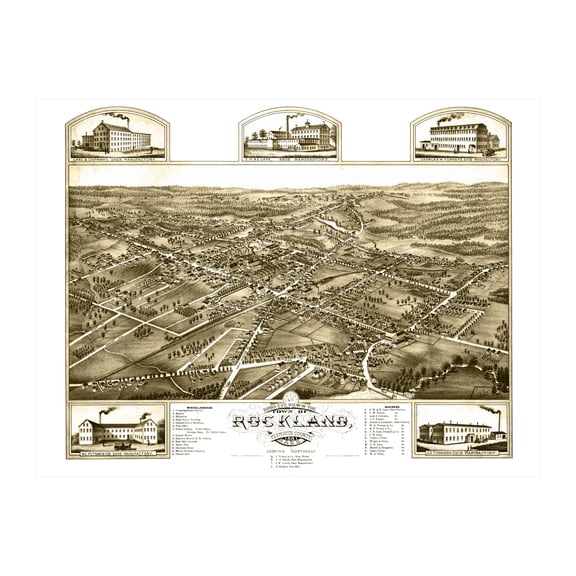 Rockland Art, 1881 Vintage Map of Rockland Massachusetts, MA History Wall Decor Gift, Old Rockland Map - 24" x 18" Unframed Print