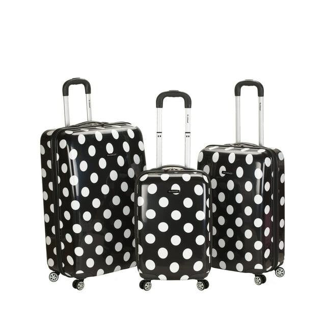 Rockland Luggage 3-Piece Hardside ABS Spinning Luggage Set, Black Dot ...