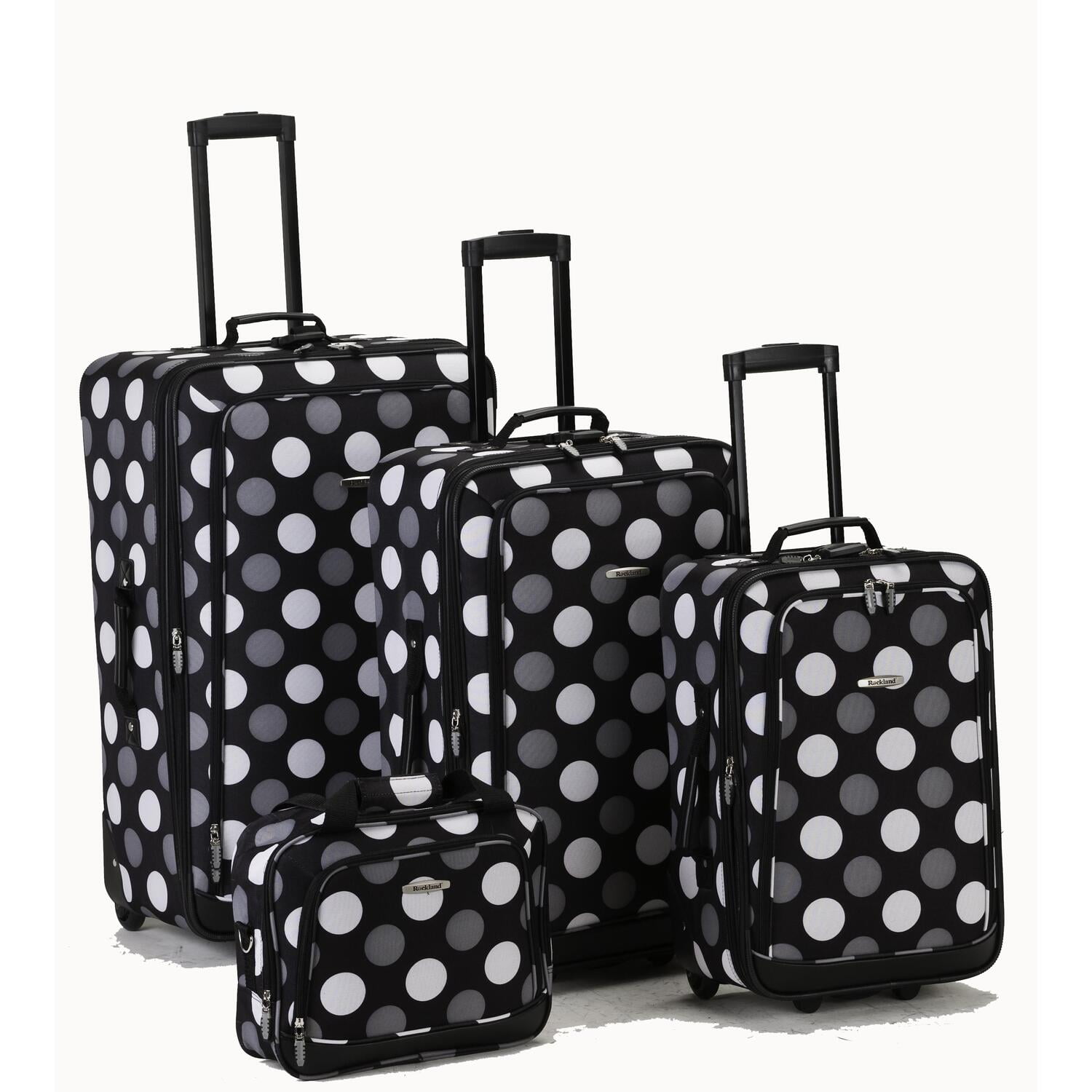 Rockland 11 inches Teen Adult 4-Piece Polka Dot Softside Luggage Sets, Gray