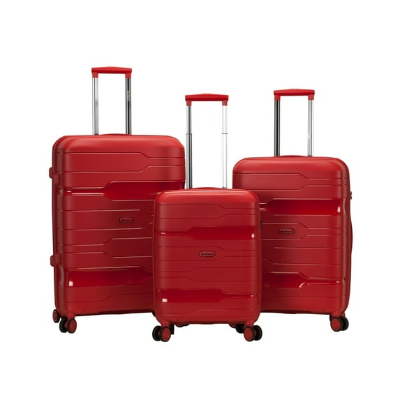 Rockland Luggage Linear 3 Piece Polypropylene Luggage Set, Red