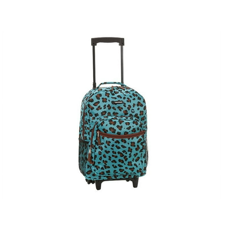 Rockland 17 Rolling Backpack Double Handled Wheel Bag School Luggage Blue Leopard Walmart