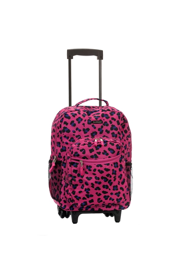 Men's Animal Print Polyester Travel Rolling Backpack, Pink