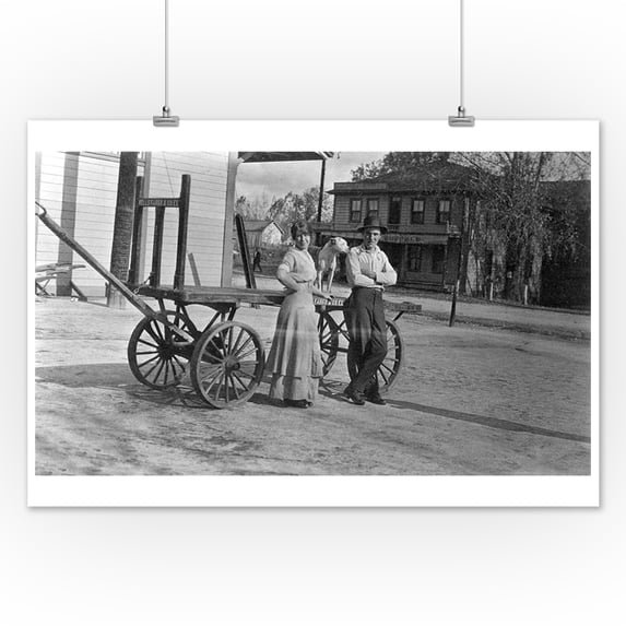 Rocklin, California - Couple by Wagon Outside a Western Union Exchange (12x18 Art Print, Wall Decor Travel Poster)