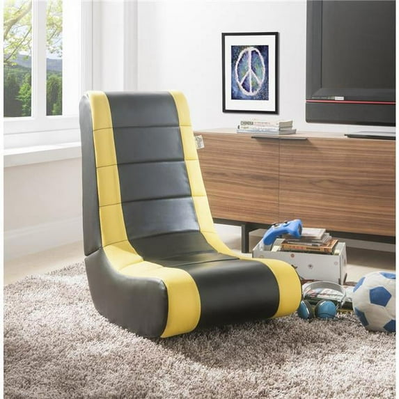 Rockme Video Gaming Rocker Chair for Kids Teens Adults & Boys or Girls - Black with Yellow