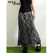 Rockmore Lace Double Layer Long Skirts Black Baggy y2k Aesthetic Straight Midi Skirts femme Clothing 2000s Grunge Fairycore