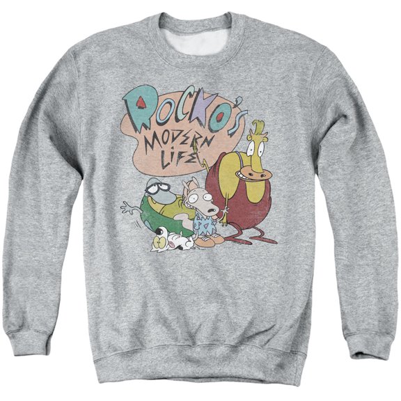 Rocko's Modern Life Logo Group Unisex Adult Crewneck Sweatshirt (Large) Athletic Heather