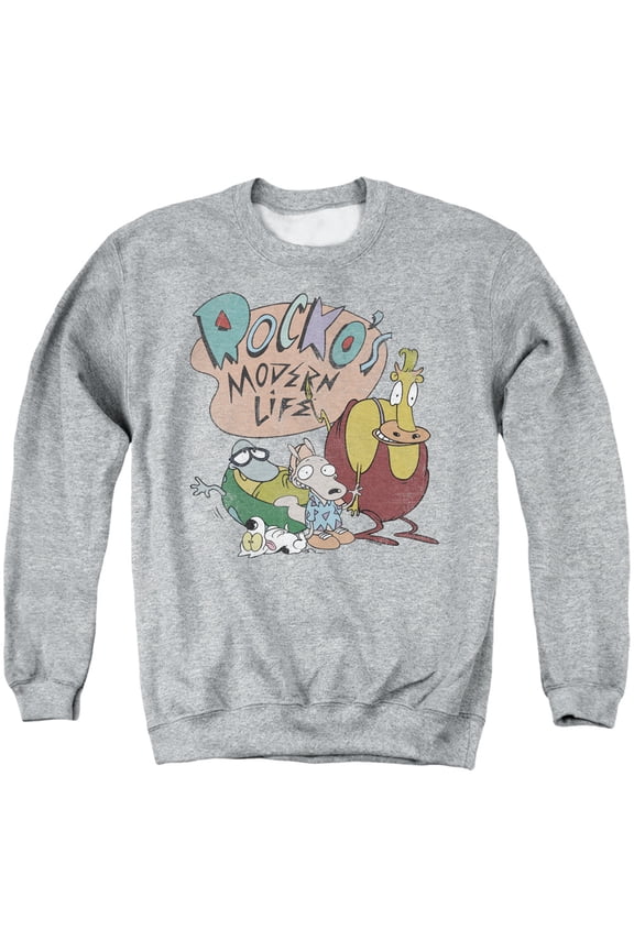 Rocko's Modern Life Logo Group Unisex Adult Crewneck Sweatshirt (Small) Athletic Heather