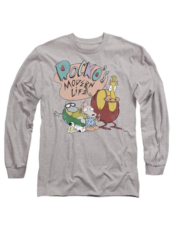 Rocko's Modern Life Logo Group Unisex Adult Long-Sleeve T Shirt (Medium) Athletic Heather