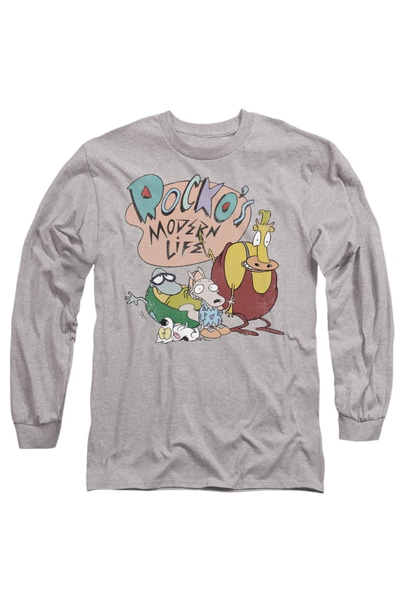 Rocko's Modern Life Logo Group Unisex Adult Long-Sleeve T Shirt (Small) Athletic Heather