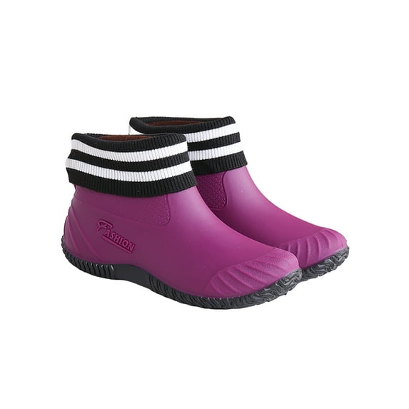 Rockomi Ladies Mid Cut Ankle Height Rubber Rain Boots, Lightweight Waterproof Booties Size 5-7.5