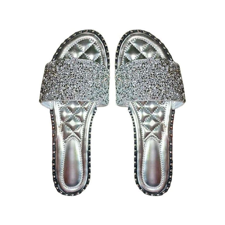 Silver slides best sale with rhinestones