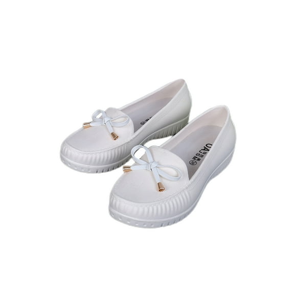 Rockomi Womens Lightweight Loafers Nonslip Bowknot Waterproof Rain Shoe Work Casual Comfort Low Top Kitchen Shoes White 5