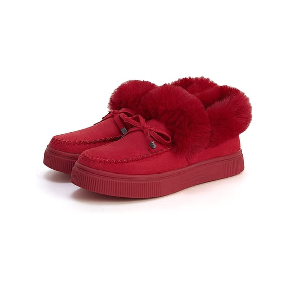 Rockomi Womens Walking Shoe Faux Fur Flats Comfort Casual Shoes Women Non-slip Lightweight Warm Loafers Breathable Slip On Moccasins Wine Red 5