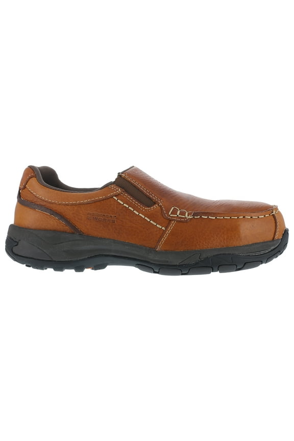 Works Men's Extreme Light Composite Toe ESD Twin Gore Moc Toe Casual Slip-On Work Shoe Brown - RK6748
