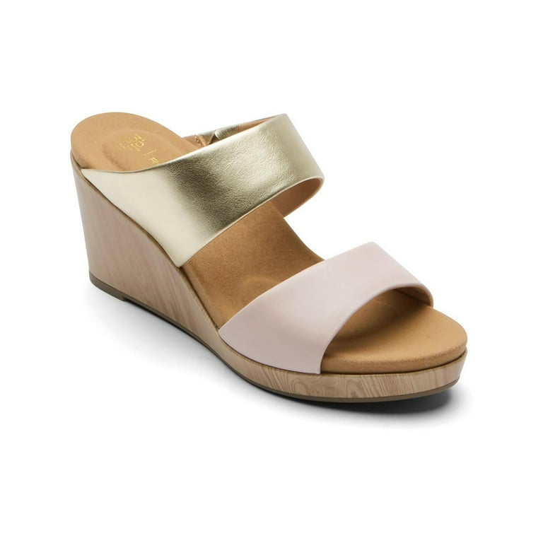 Rockport Womens OJ Briah Two Band Leather Slip On Wedge Sandals Walmart