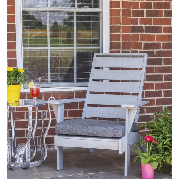 Linon Rockport Slat Back Acacia Outdoor Lounge Chair with Cushion, Gray/Dark Gray