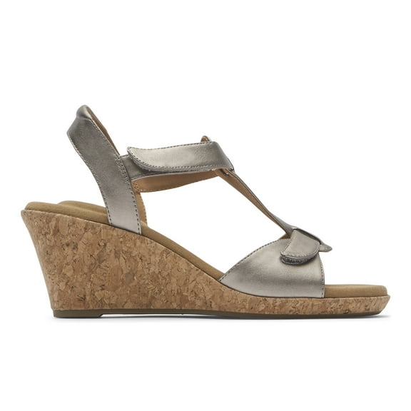 Rockport Women's Blanca T-Strap Sandal, Taupe Metallic Synthetic, 7