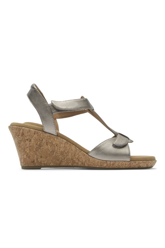 Women's Blanca T-Strap Sandal, Taupe Metallic Synthetic, 7