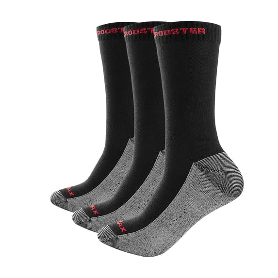 Rockrooster COOLMAX Men's Moisture Control Durable Work Crew Socks 3 Pairs Black Combo 752232-M