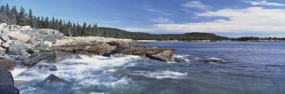Rocks Along The Coast Atlantic Ocean Acadia National Park Maine USA Canvas Art - Panoramic Images (36 x 12)