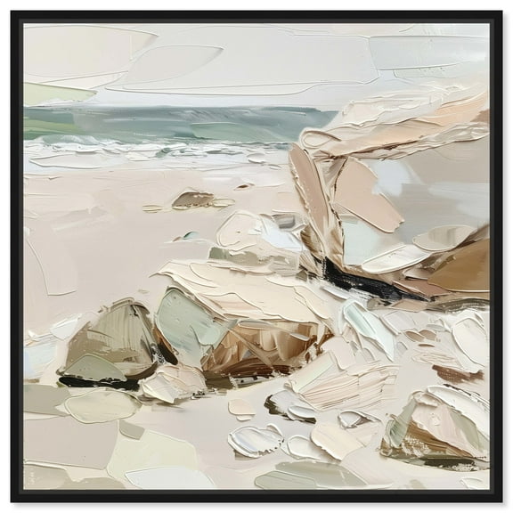 Rocks By The Shore Canvas Coastal Farmhouse Wall Art by Art Remedy, Black Frame, 12" x 12"