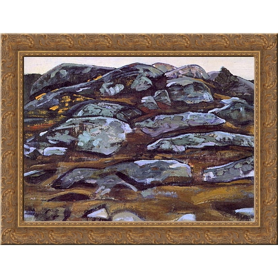 Rocks (Karelia) 24x18 Gold Ornate Wood Framed Canvas Art by Nicholas Roerich